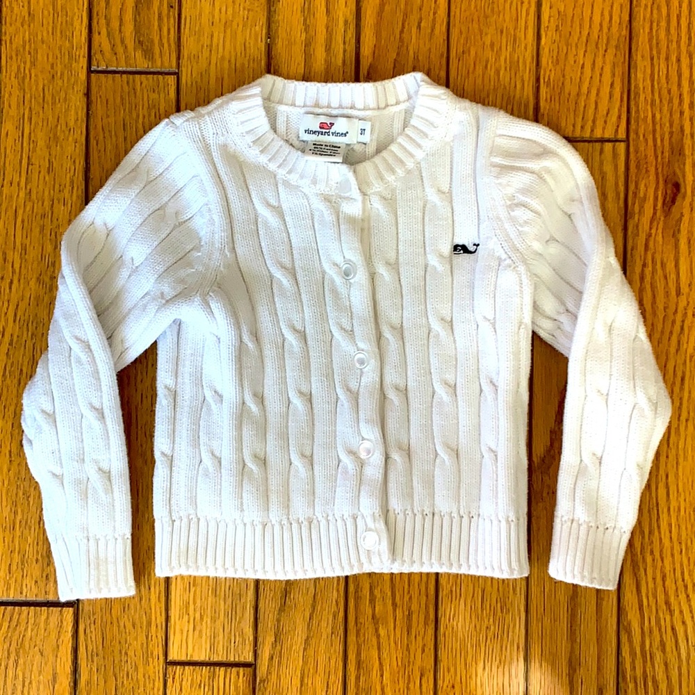 Vineyard Vines Kids White Cable Knit Button Cardigan